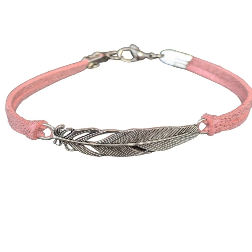Feather Bracelet with Faux Suede Leather Tie | Beach Inspired Surfer Jewelry